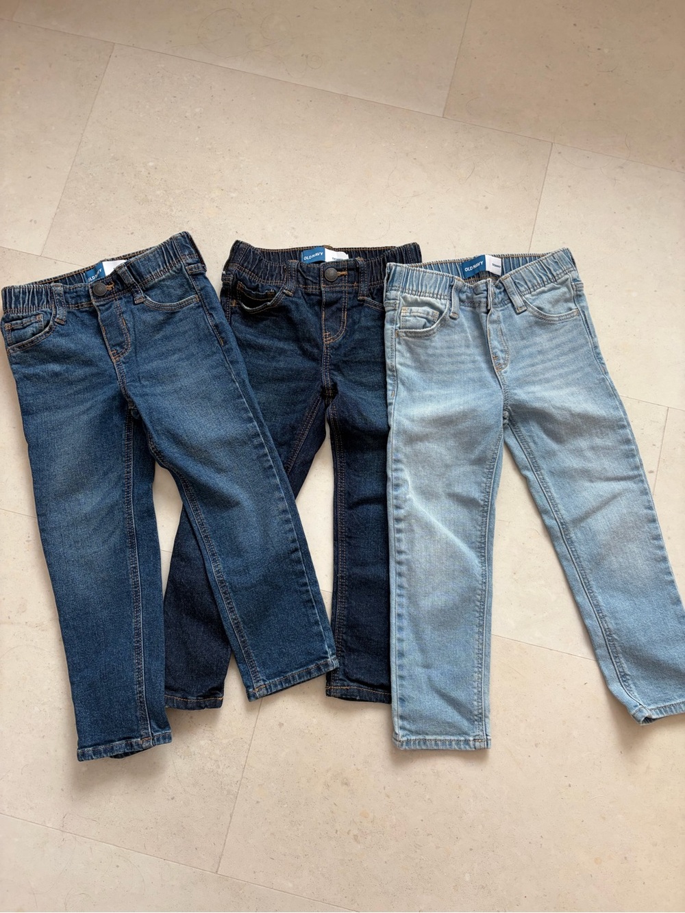 Old Navy Trio of Kids' Denim Jeans in Light, Medium & Dark Blue